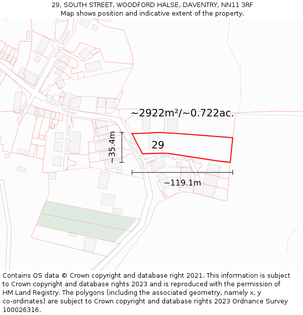 29, SOUTH STREET, WOODFORD HALSE, DAVENTRY, NN11 3RF: Plot and title map