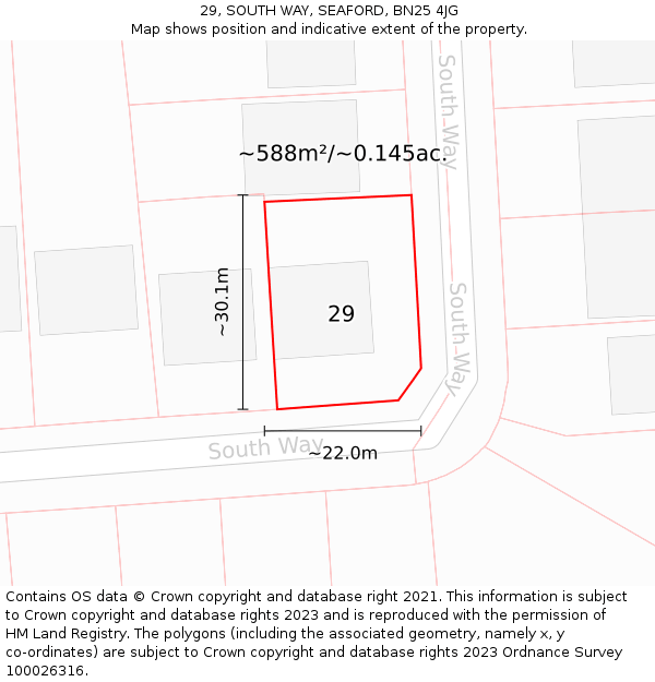 29, SOUTH WAY, SEAFORD, BN25 4JG: Plot and title map