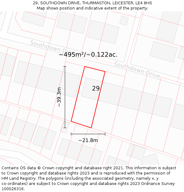 29, SOUTHDOWN DRIVE, THURMASTON, LEICESTER, LE4 8HS: Plot and title map