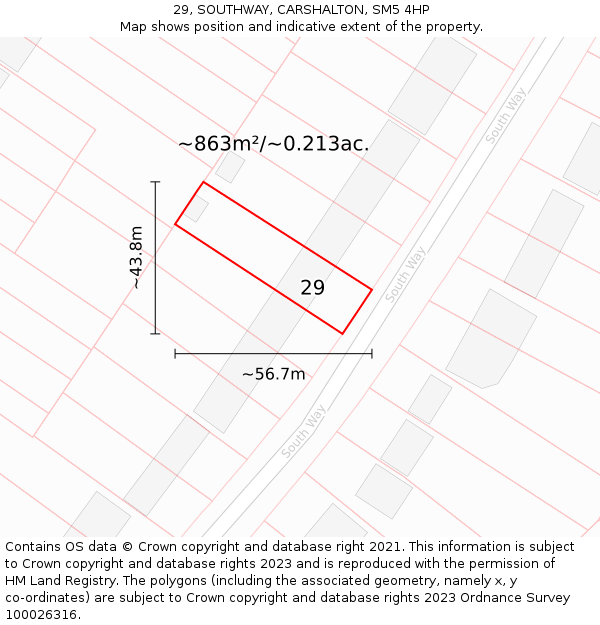29, SOUTHWAY, CARSHALTON, SM5 4HP: Plot and title map