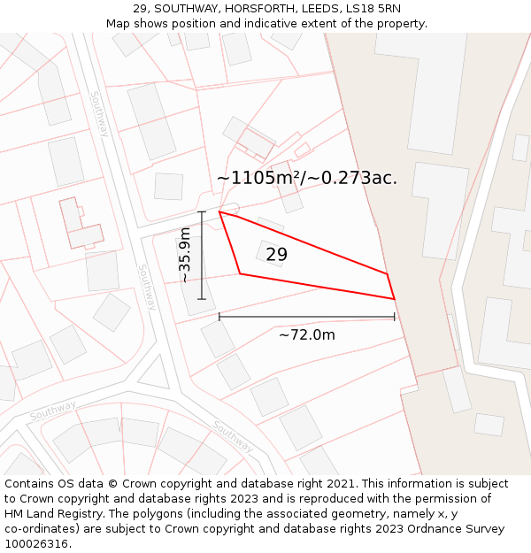 29, SOUTHWAY, HORSFORTH, LEEDS, LS18 5RN: Plot and title map