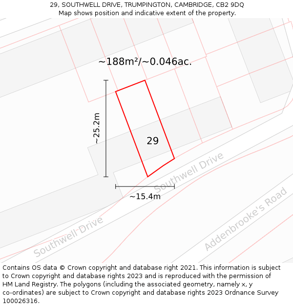 29, SOUTHWELL DRIVE, TRUMPINGTON, CAMBRIDGE, CB2 9DQ: Plot and title map