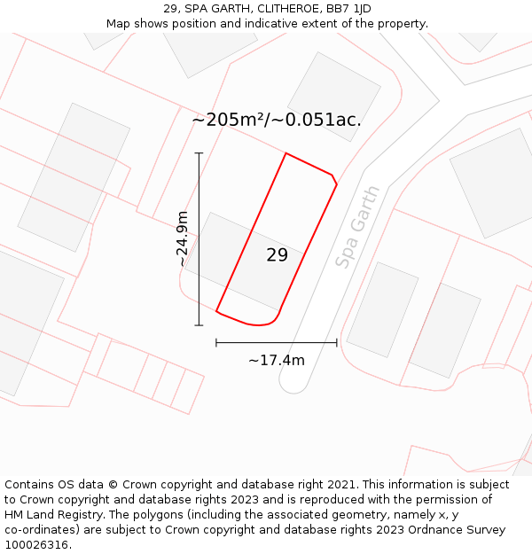 29, SPA GARTH, CLITHEROE, BB7 1JD: Plot and title map