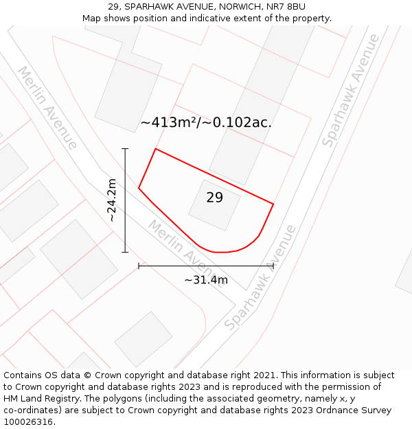 29, SPARHAWK AVENUE, NORWICH, NR7 8BU: Plot and title map