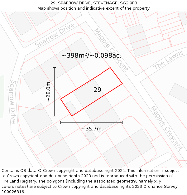 29, SPARROW DRIVE, STEVENAGE, SG2 9FB: Plot and title map