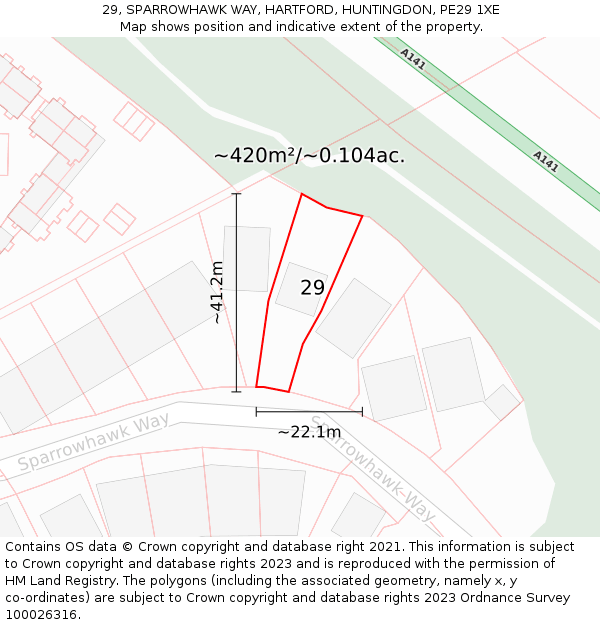 29, SPARROWHAWK WAY, HARTFORD, HUNTINGDON, PE29 1XE: Plot and title map
