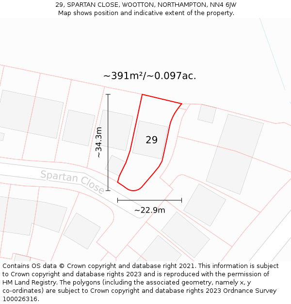 29, SPARTAN CLOSE, WOOTTON, NORTHAMPTON, NN4 6JW: Plot and title map