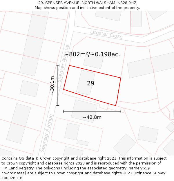 29, SPENSER AVENUE, NORTH WALSHAM, NR28 9HZ: Plot and title map