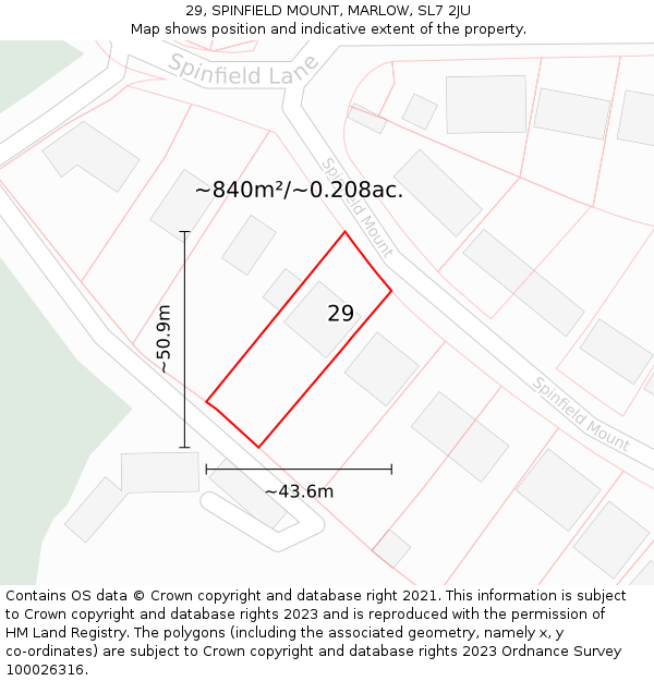 29, SPINFIELD MOUNT, MARLOW, SL7 2JU: Plot and title map