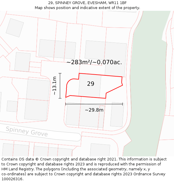 29, SPINNEY GROVE, EVESHAM, WR11 1BF: Plot and title map