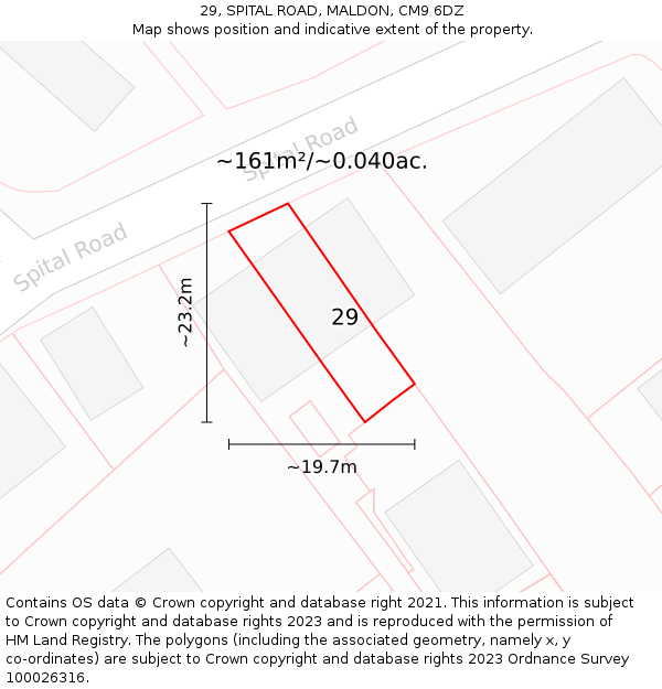29, SPITAL ROAD, MALDON, CM9 6DZ: Plot and title map