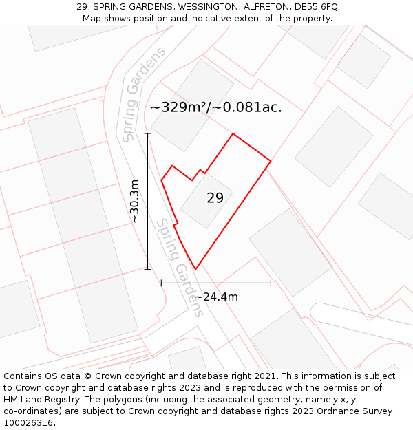 29, SPRING GARDENS, WESSINGTON, ALFRETON, DE55 6FQ: Plot and title map