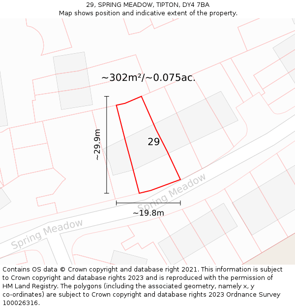 29, SPRING MEADOW, TIPTON, DY4 7BA: Plot and title map
