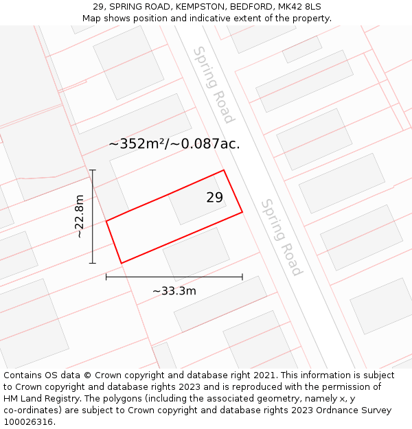29, SPRING ROAD, KEMPSTON, BEDFORD, MK42 8LS: Plot and title map