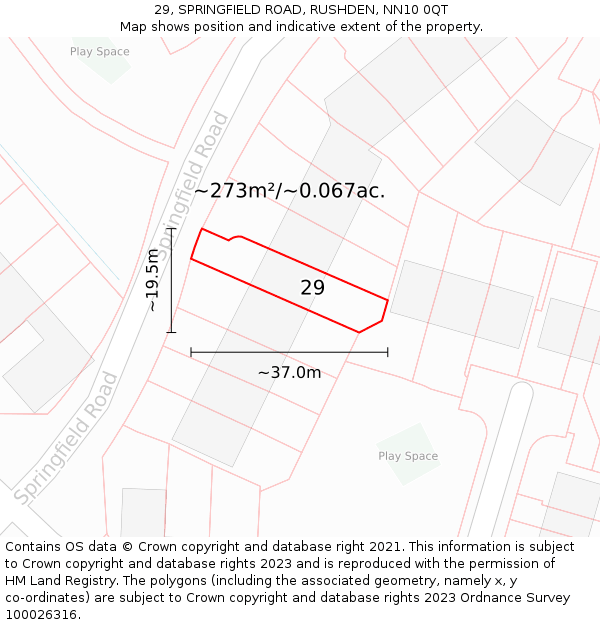 29, SPRINGFIELD ROAD, RUSHDEN, NN10 0QT: Plot and title map