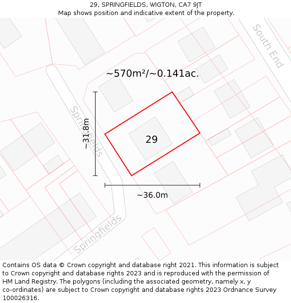 29, SPRINGFIELDS, WIGTON, CA7 9JT: Plot and title map