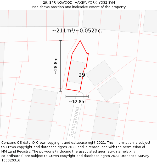 29, SPRINGWOOD, HAXBY, YORK, YO32 3YN: Plot and title map
