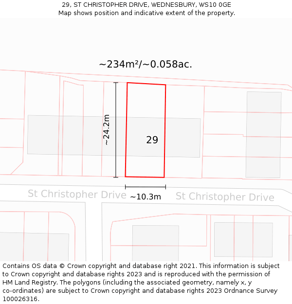 29, ST CHRISTOPHER DRIVE, WEDNESBURY, WS10 0GE: Plot and title map