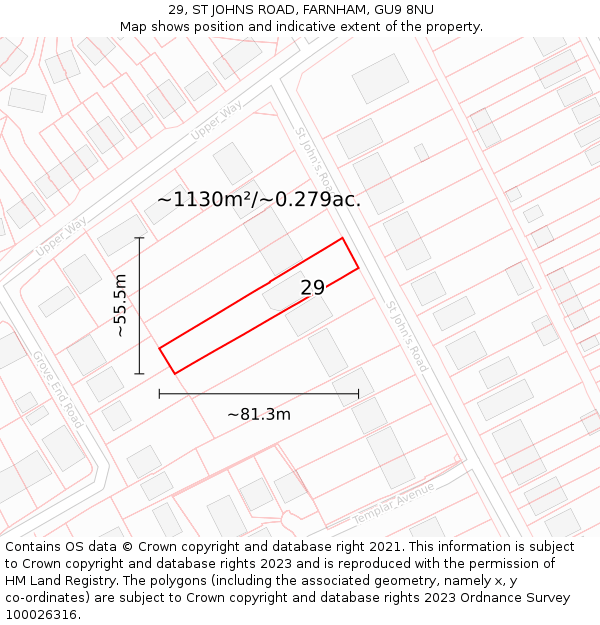 29, ST JOHNS ROAD, FARNHAM, GU9 8NU: Plot and title map