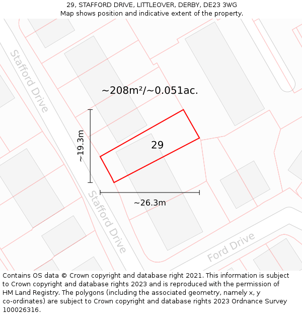 29, STAFFORD DRIVE, LITTLEOVER, DERBY, DE23 3WG: Plot and title map