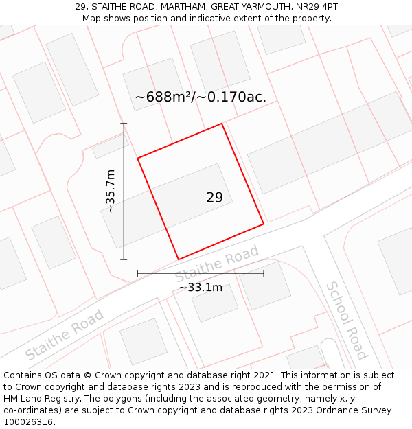 29, STAITHE ROAD, MARTHAM, GREAT YARMOUTH, NR29 4PT: Plot and title map