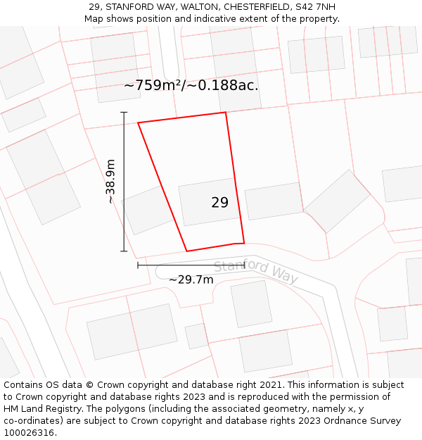 29, STANFORD WAY, WALTON, CHESTERFIELD, S42 7NH: Plot and title map