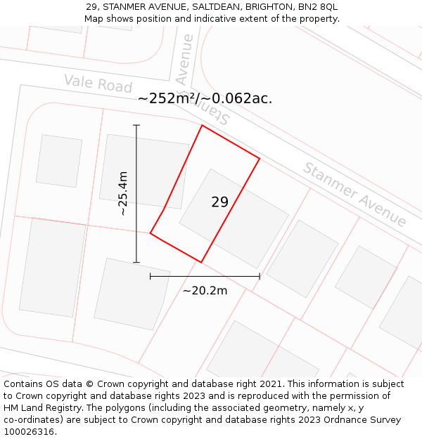 29, STANMER AVENUE, SALTDEAN, BRIGHTON, BN2 8QL: Plot and title map