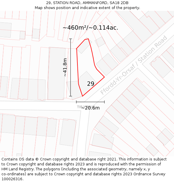 29, STATION ROAD, AMMANFORD, SA18 2DB: Plot and title map