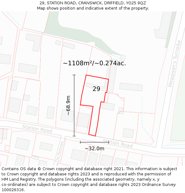 29, STATION ROAD, CRANSWICK, DRIFFIELD, YO25 9QZ: Plot and title map