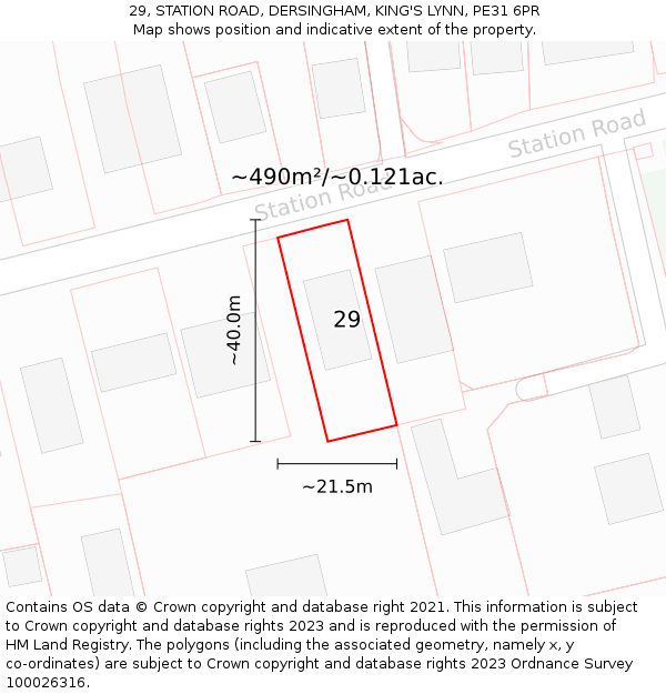 29, STATION ROAD, DERSINGHAM, KING'S LYNN, PE31 6PR: Plot and title map