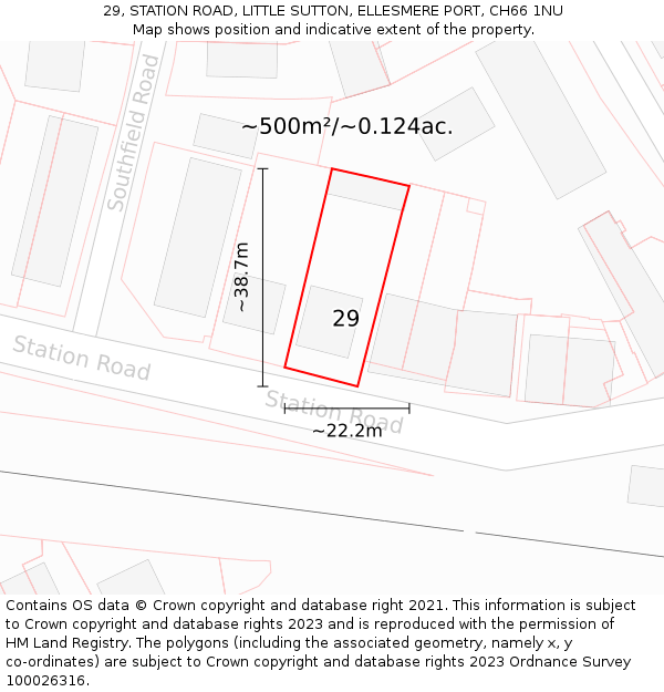 29, STATION ROAD, LITTLE SUTTON, ELLESMERE PORT, CH66 1NU: Plot and title map