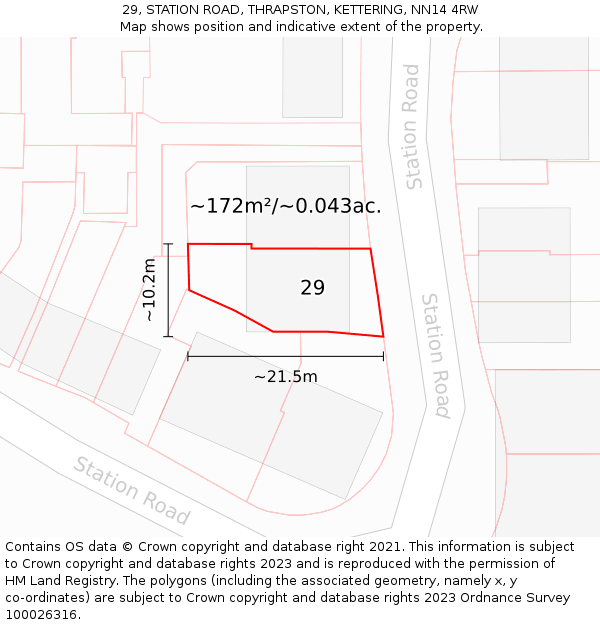 29, STATION ROAD, THRAPSTON, KETTERING, NN14 4RW: Plot and title map