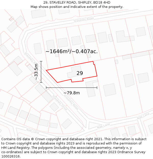 29, STAVELEY ROAD, SHIPLEY, BD18 4HD: Plot and title map