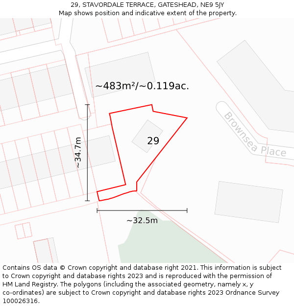 29, STAVORDALE TERRACE, GATESHEAD, NE9 5JY: Plot and title map
