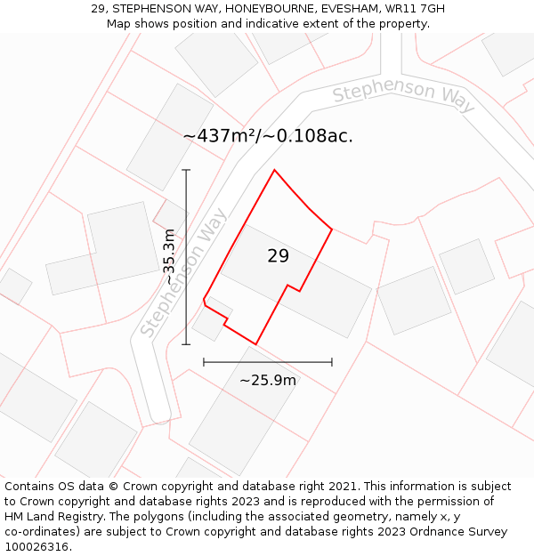 29, STEPHENSON WAY, HONEYBOURNE, EVESHAM, WR11 7GH: Plot and title map