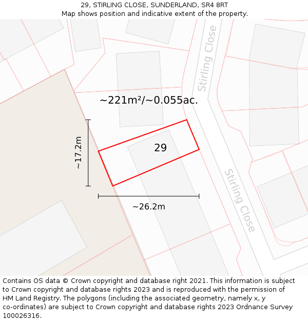 29, STIRLING CLOSE, SUNDERLAND, SR4 8RT: Plot and title map