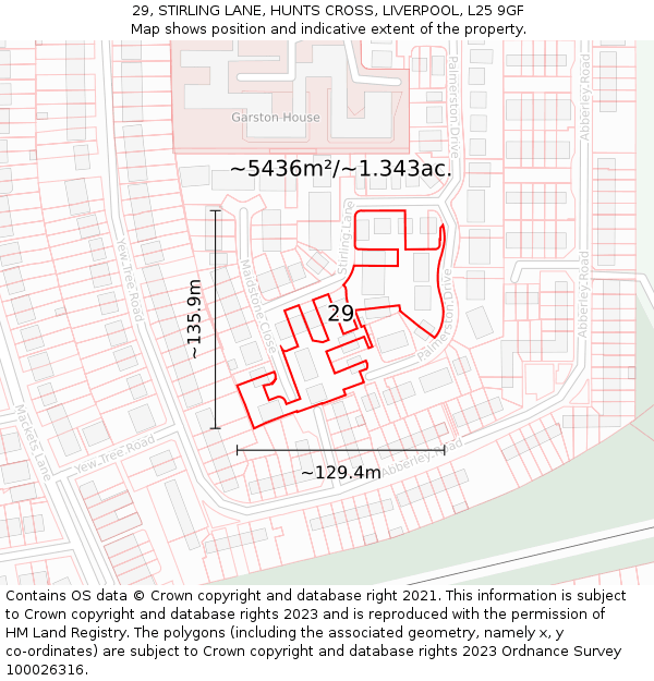 29, STIRLING LANE, HUNTS CROSS, LIVERPOOL, L25 9GF: Plot and title map