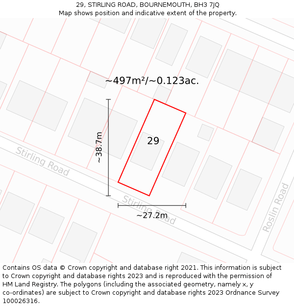 29, STIRLING ROAD, BOURNEMOUTH, BH3 7JQ: Plot and title map