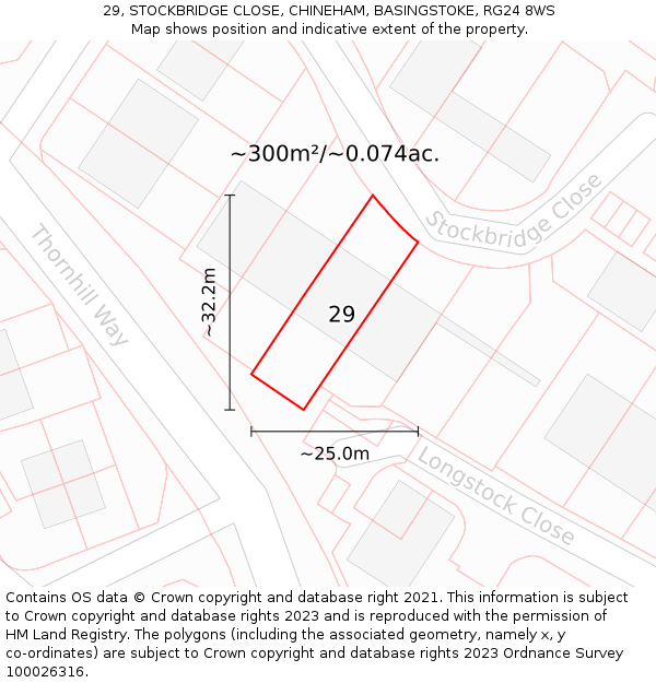 29, STOCKBRIDGE CLOSE, CHINEHAM, BASINGSTOKE, RG24 8WS: Plot and title map