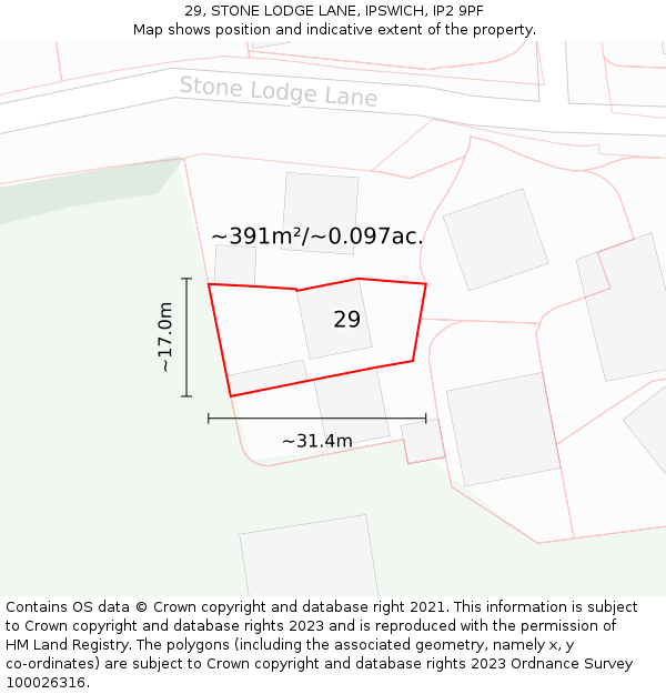 29, STONE LODGE LANE, IPSWICH, IP2 9PF: Plot and title map