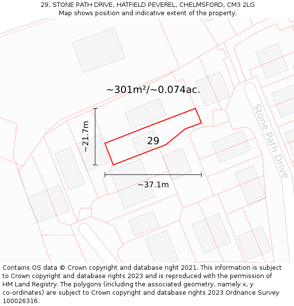 29, STONE PATH DRIVE, HATFIELD PEVEREL, CHELMSFORD, CM3 2LG: Plot and title map