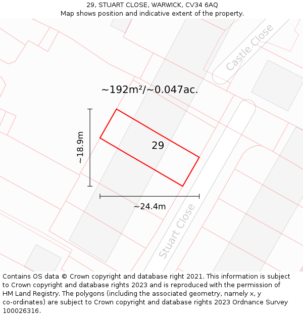 29, STUART CLOSE, WARWICK, CV34 6AQ: Plot and title map