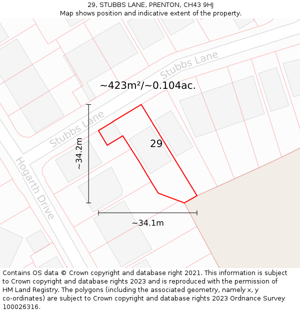 29, STUBBS LANE, PRENTON, CH43 9HJ: Plot and title map