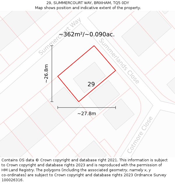 29, SUMMERCOURT WAY, BRIXHAM, TQ5 0DY: Plot and title map
