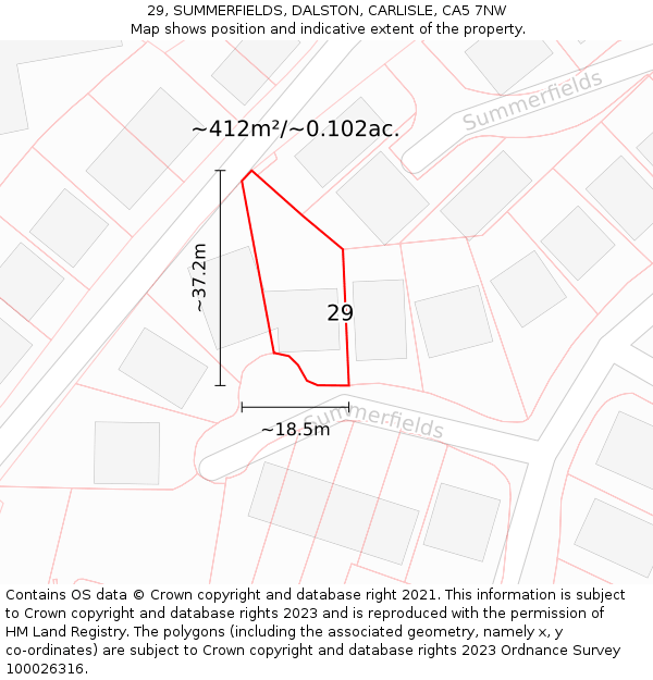 29, SUMMERFIELDS, DALSTON, CARLISLE, CA5 7NW: Plot and title map