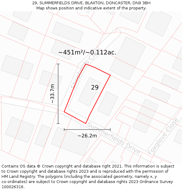 29, SUMMERFIELDS DRIVE, BLAXTON, DONCASTER, DN9 3BH: Plot and title map