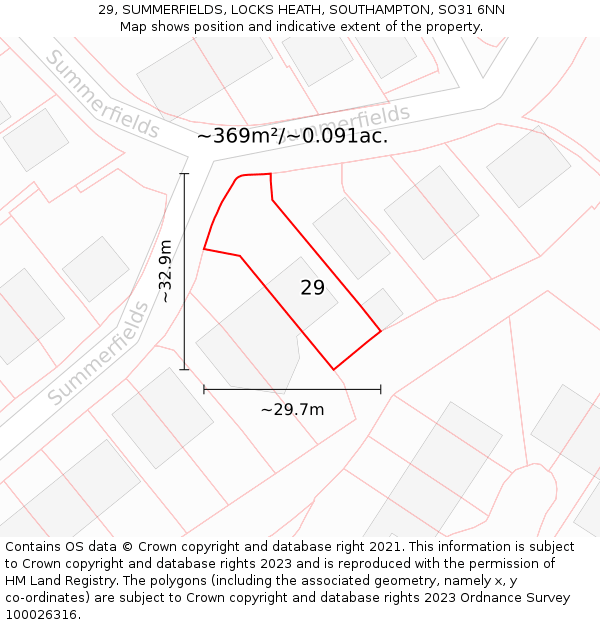 29, SUMMERFIELDS, LOCKS HEATH, SOUTHAMPTON, SO31 6NN: Plot and title map