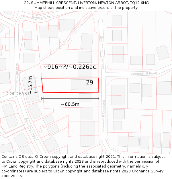 29, SUMMERHILL CRESCENT, LIVERTON, NEWTON ABBOT, TQ12 6HG: Plot and title map