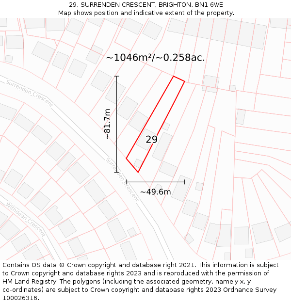 29, SURRENDEN CRESCENT, BRIGHTON, BN1 6WE: Plot and title map
