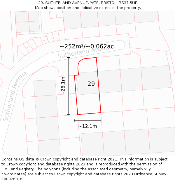 29, SUTHERLAND AVENUE, YATE, BRISTOL, BS37 5UE: Plot and title map